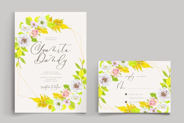 Rose and Floral Leaves Wedding Invitation Card Design – Free Download