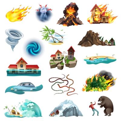 Colorful Icons Collection of Natural Disasters and Life-Threatening Situations – Free Download