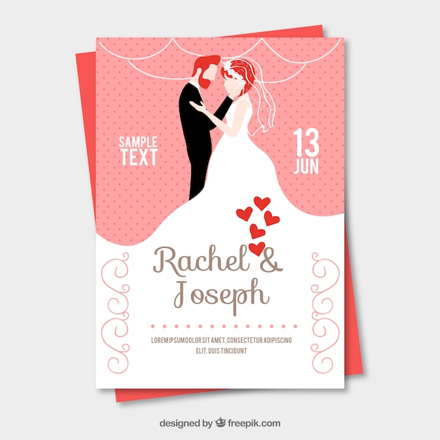 Cute Wedding Invitation Featuring Newlyweds – Free Download