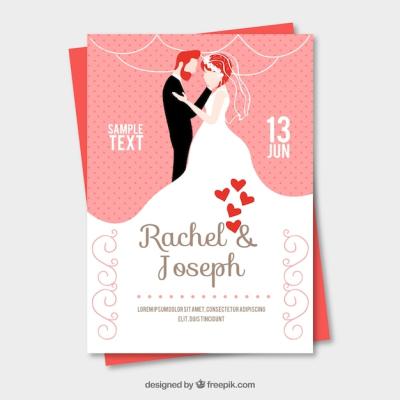 Cute Wedding Invitation Featuring Newlyweds – Free Download