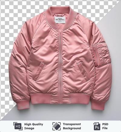 Psd Picture Front View Capture of Pink Bomber Jacket in Technical Fabric – Free Download