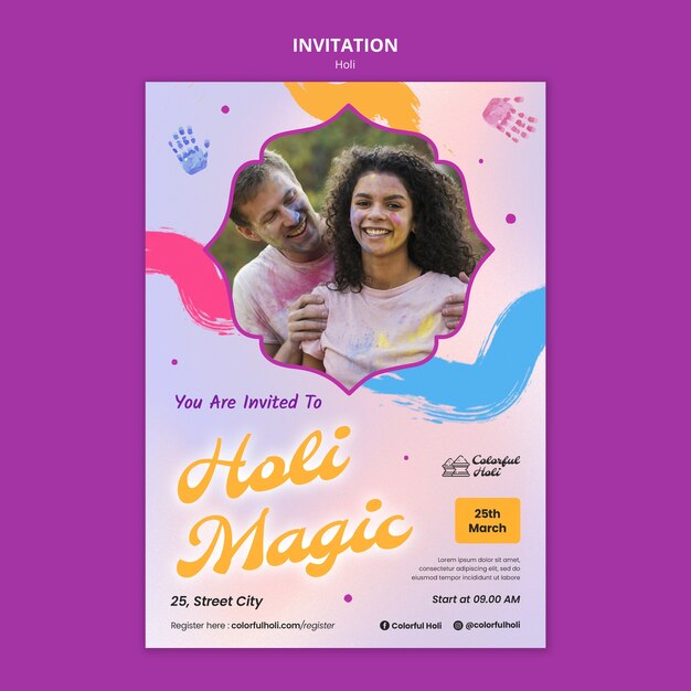 Holi Festival Celebration Invitation Template – Free Download