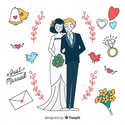 Hand Drawn Wedding Couple with Elements – Free Stock Photo Download
