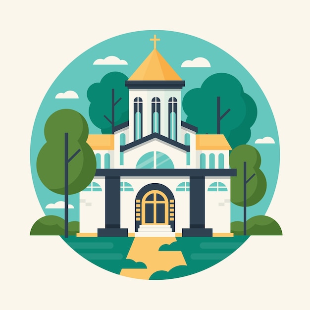 Flat Design Church Building Illustration – Free Stock Photo for Download