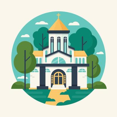 Flat Design Church Building Illustration – Free Stock Photo for Download