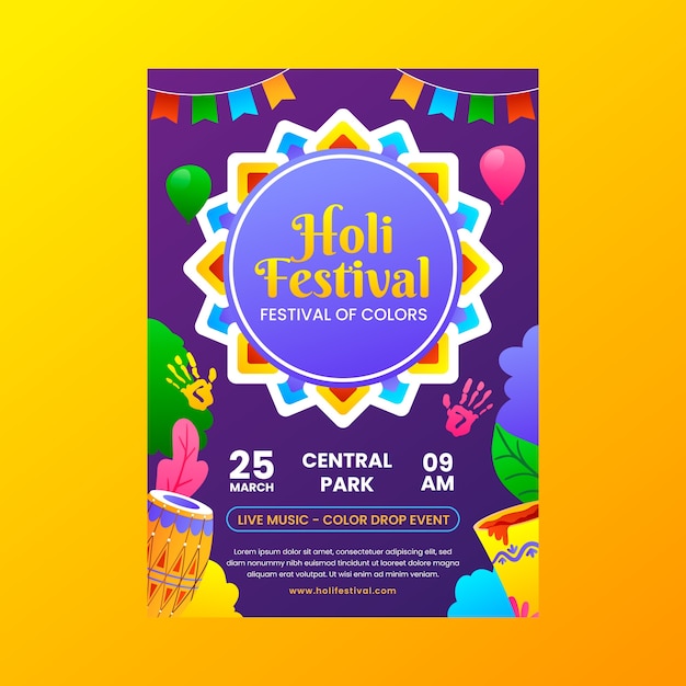 Gradient Poster Template for Holi Festival Celebration – Free Stock Photo Download