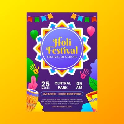 Gradient Poster Template for Holi Festival Celebration – Free Stock Photo Download