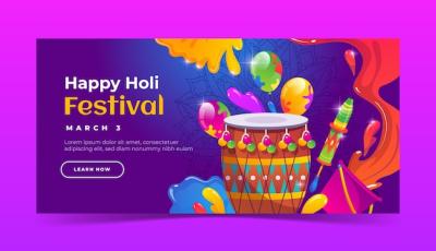 Gradient Holi Festival Horizontal Banner Template – Free Download