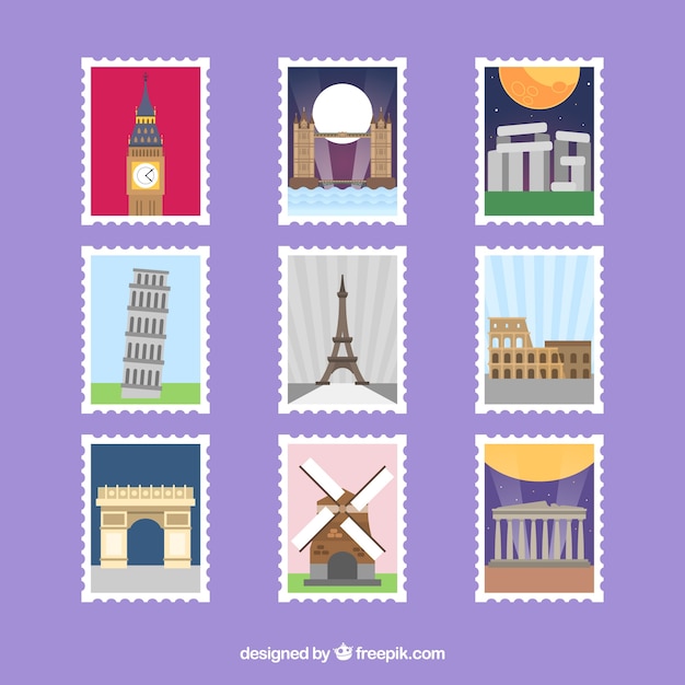 Landmark Stamps Featuring Cities and Monuments – Free Download