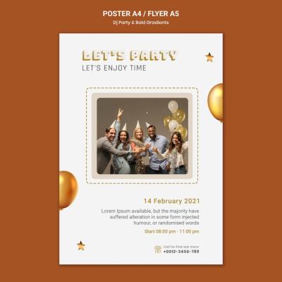DJ Party Poster Template Featuring People and Balloons – Free Download