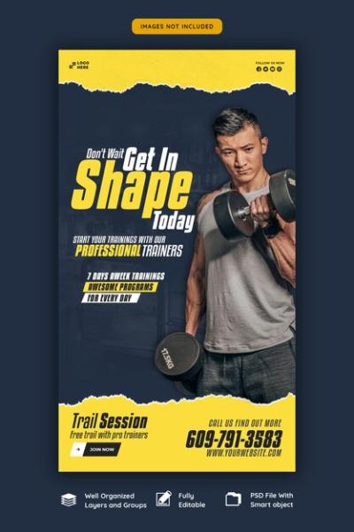 Gym and Fitness Instagram and Facebook Story Template – Free Download
