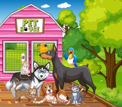 Group of Pets in the Park Scene – Free to Download Stock Photo