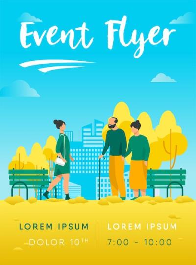 City Park Walk: Woman and Senior Couple Flyer Template – Free Download