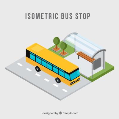 Isometric View of Bus and Bus Stop – Free Download