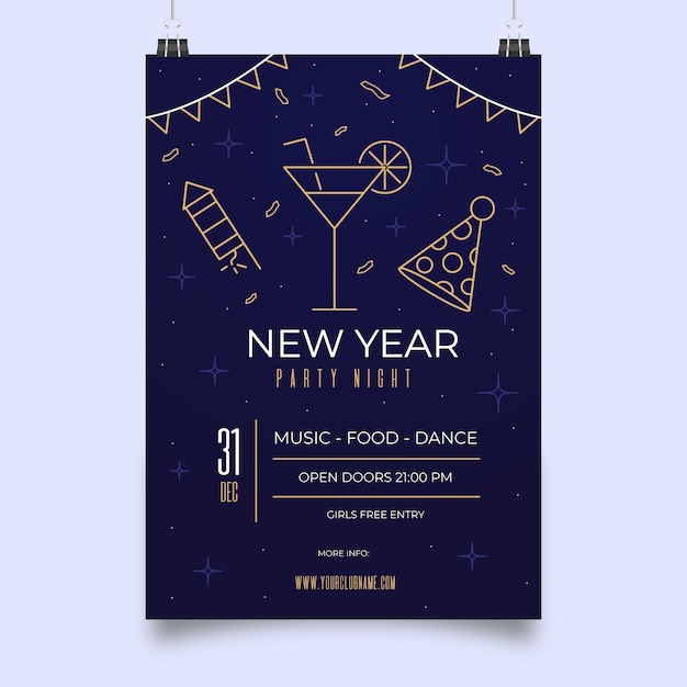 Outline Style Poster Template for New Year Party – Free Download