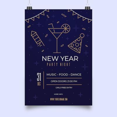 Outline Style Poster Template for New Year Party – Free Download