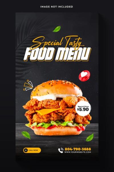 Food Menu and Restaurant Story Template Design – Download Free Stock Photo