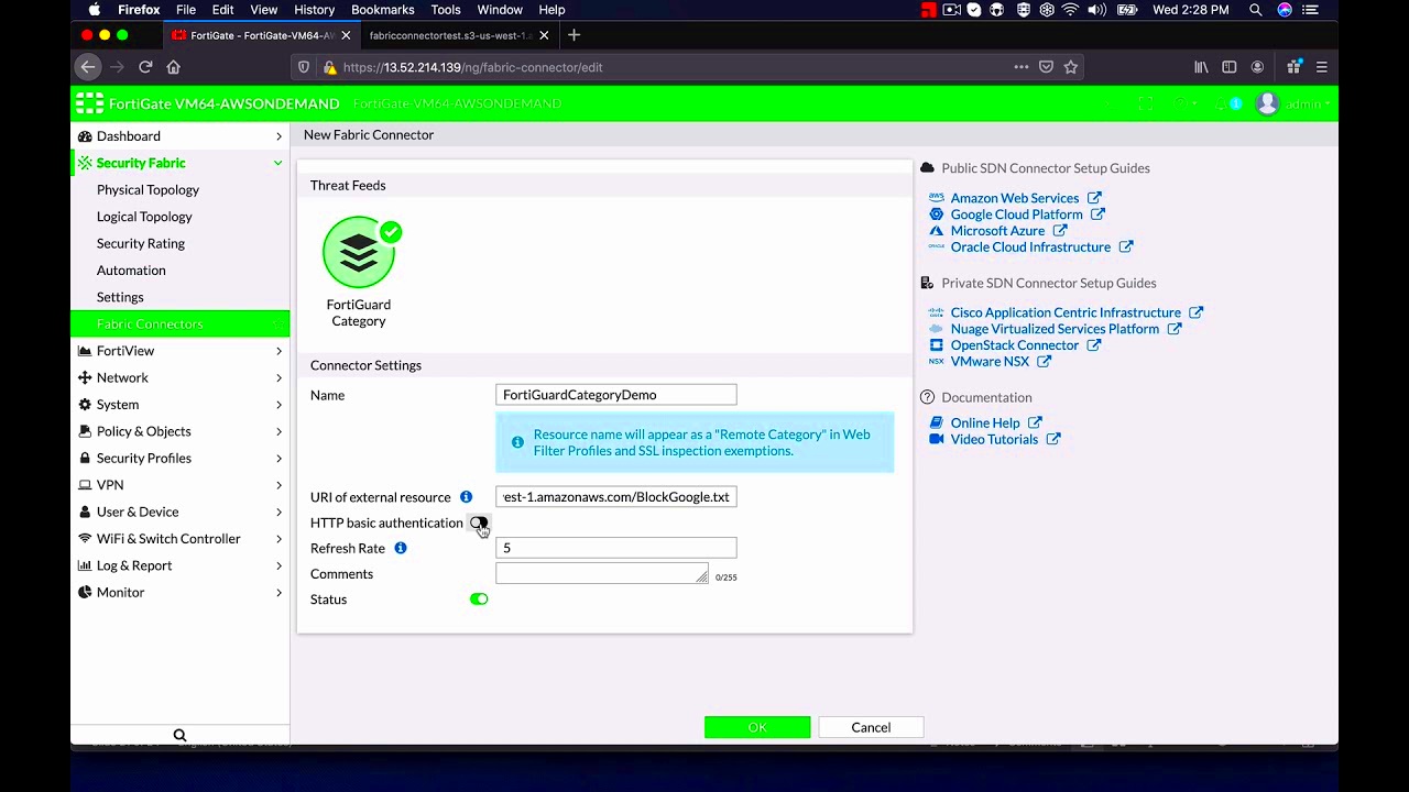 FortiGuard Category Fabric Connector Threat Feed Demo Services Arnett 