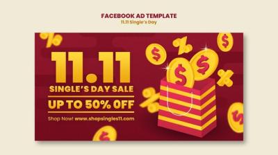 Social Media Promo Template for Single’s Day Sales Featuring Coins and Dollar Sign – Free Download