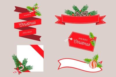 Christmas Ribbon Collection in Flat Design – Free Download