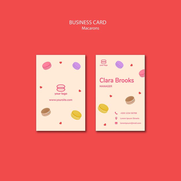 Business Card Template Featuring Macarons – Free Download