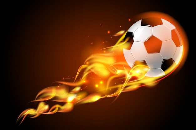 Soccer Ball Fire on Black Background | Free Download