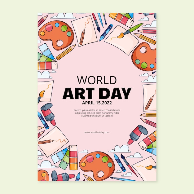 Hand Drawn World Art Day Vertical Poster Template – Free to Download