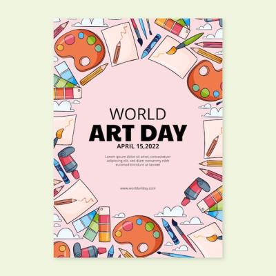 Hand Drawn World Art Day Vertical Poster Template – Free to Download