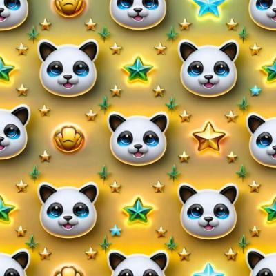 Seamless Pattern Featuring Adorable Panda Faces and Stars on a Yellow Background – Free Download