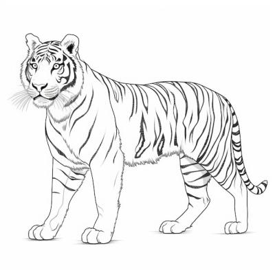Realistic Tiger Coloring Page Featuring Crisp Outlines and Precision Lines – Free Download