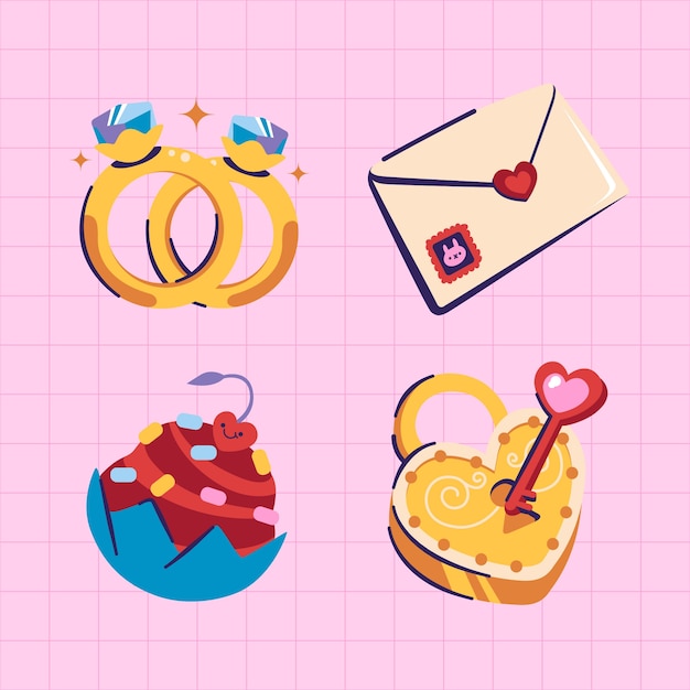 Flat Love Cartoon Elements Collection – Free Stock Photos for Download