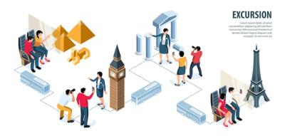 Isometric Infographics of Tourists and Famous Landmarks – Free Stock Photo, Download Free