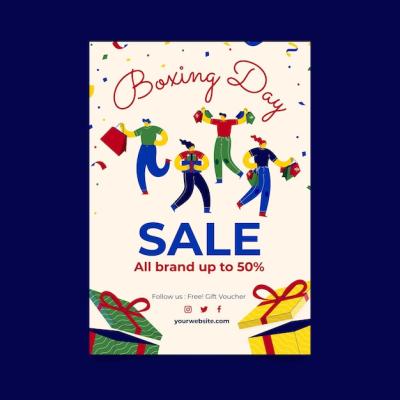 Hand Drawn Flat Boxing Day Sale Vertical Poster Template – Free Download
