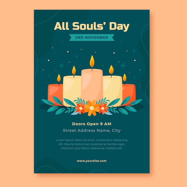 Flat All Souls’ Day Vertical Poster Template – Free to Download