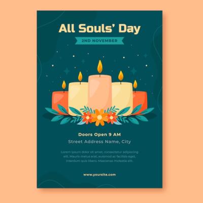Flat All Souls’ Day Vertical Poster Template – Free to Download