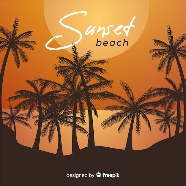 Stunning Beach Sunset with Palm Silhouettes – Free to Download