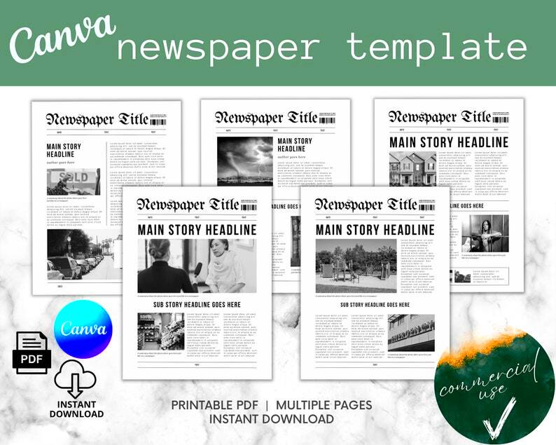 Canva Newspaper Template Editable Template Commercial Use Etsy