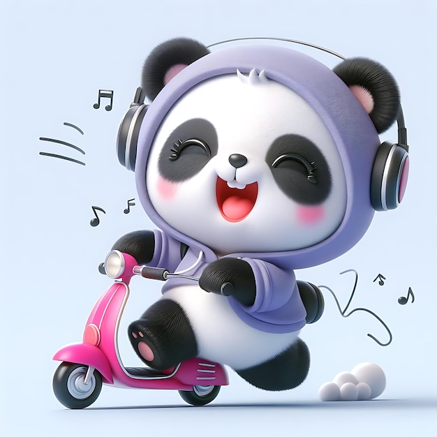 A Panda Bear on a Scooter with Headphones – Free Stock Photo for Download