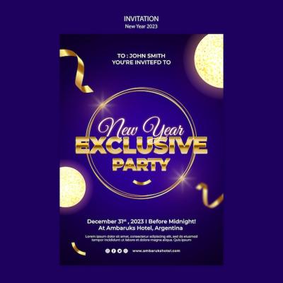 Realistic New Year Celebration Invitation Template – Free Download