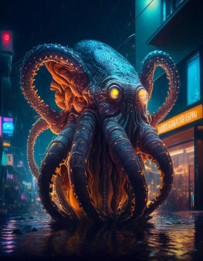 Digital Painting of an Octopus with Glowing Eyes – Free Stock Photo for Download
