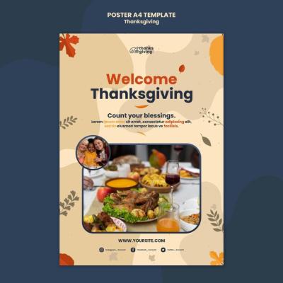 Thanksgiving Day Print Template with Leaves – Free Download