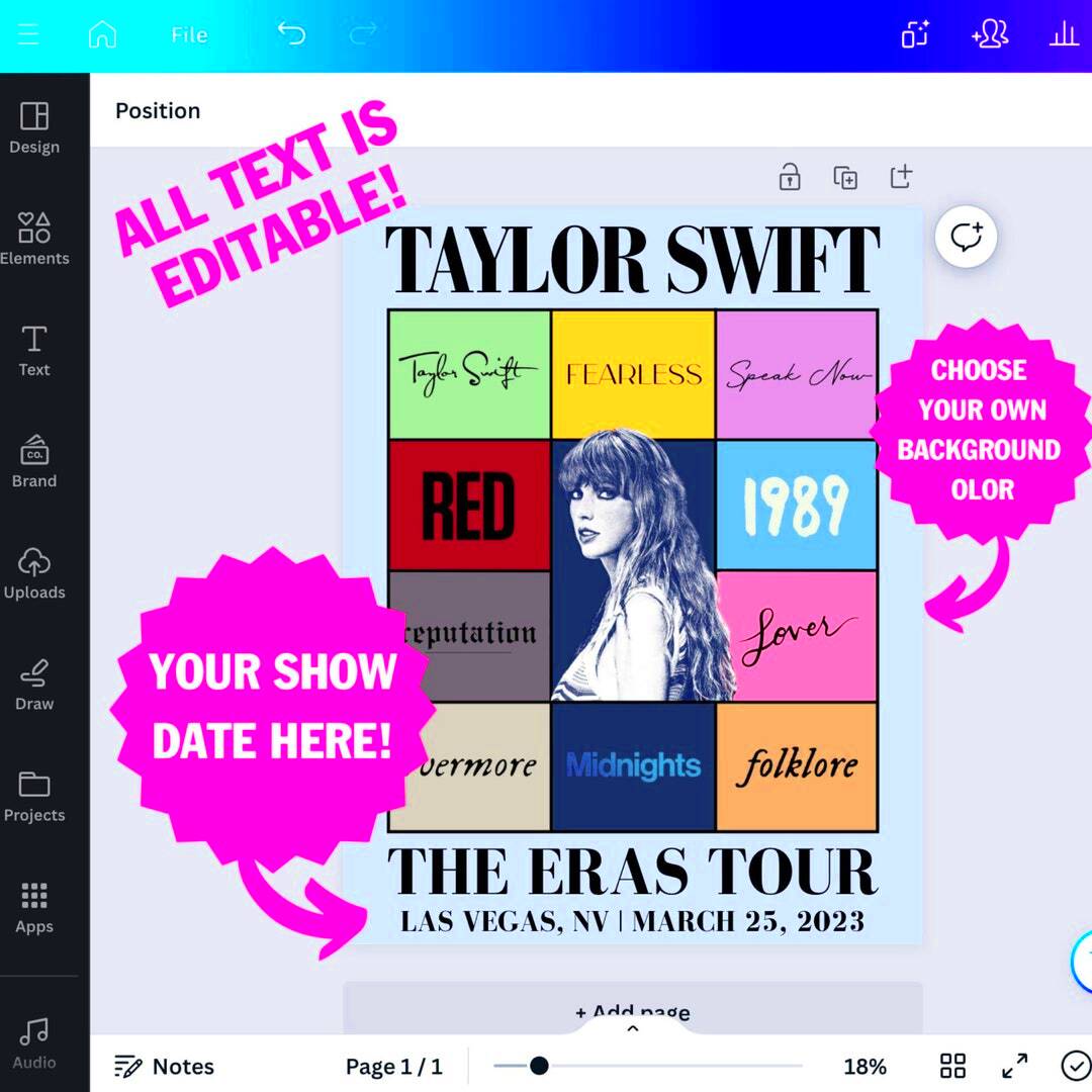 Custom Eras Tour Poster Canva Template Digital Download Print Etsy