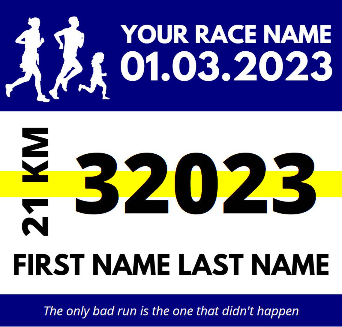 Printable Race Bib Fully Customizable Template Editable Running Bib 