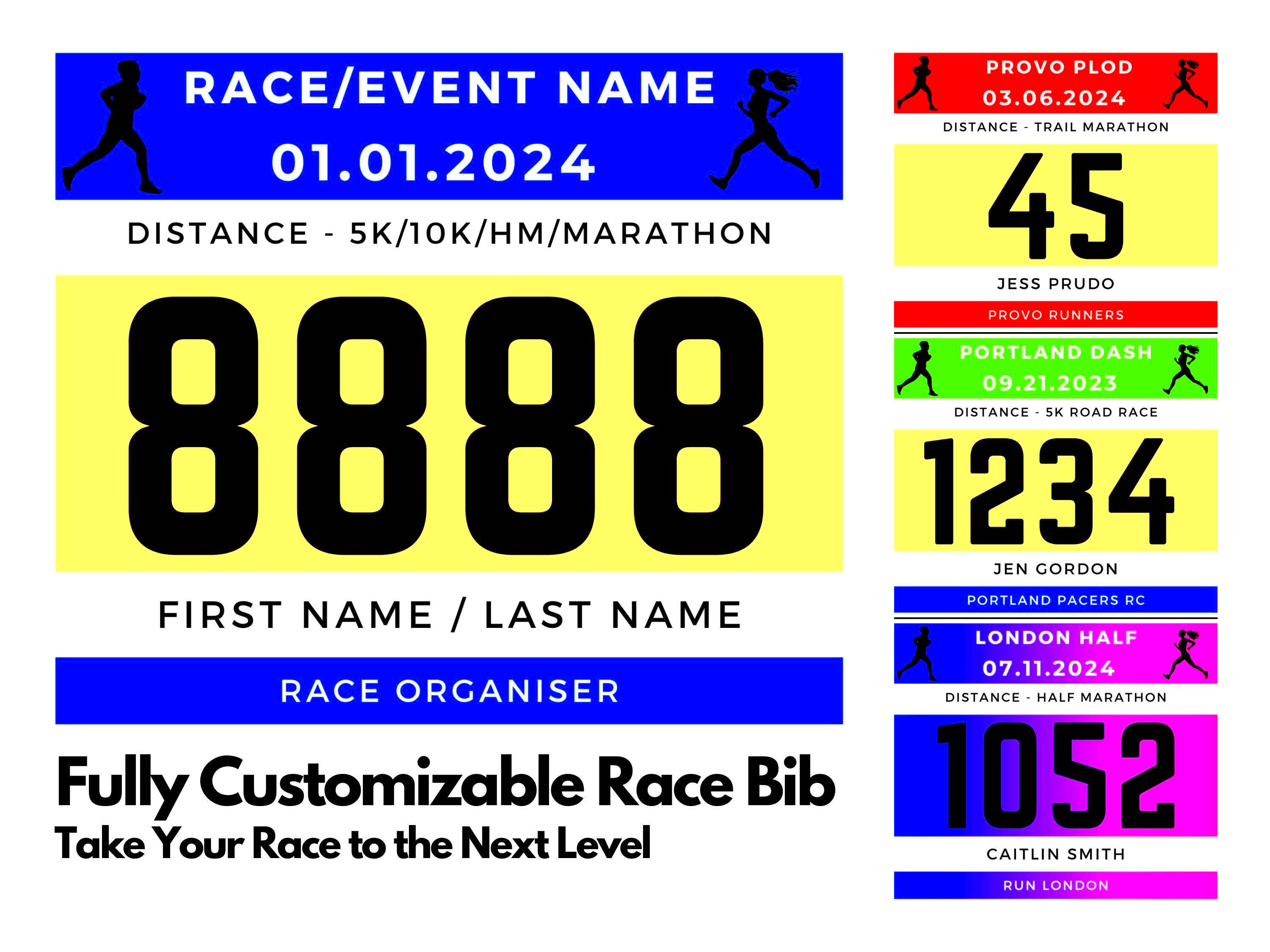 Printable Customizable Race Bib Running Event Editable Canva Etsy