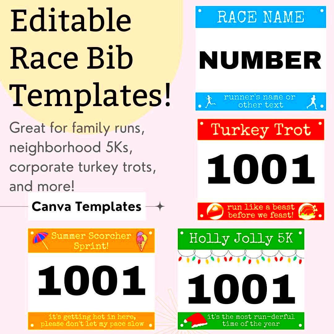 Printable Race Bib Template Editable Running Bib Canva Template Etsy