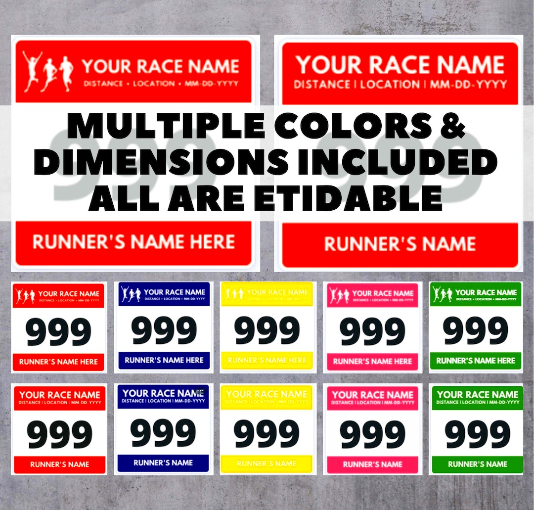 Editable Race Bib Collection 20pcs Fully Customizable Template Editable 