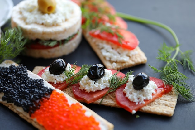 Delicious Snack Sandwiches with Caviar and Vegetables – Free to Download