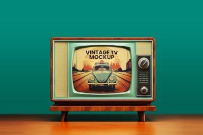 Vintage TV Mockup PSD – Download Free Stock Photo