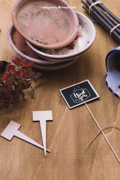 Gardening Mockup Featuring Tags and Plates – Free to Download