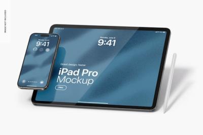 Natural Titanium iPhone 15 Pro and iPad Pro Mockup – Download Free Stock Photo